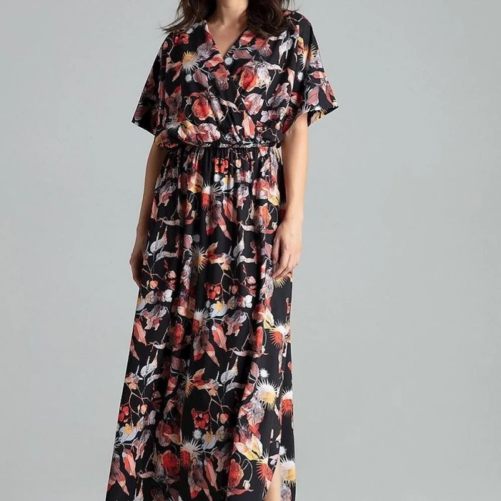 Long Floral Dress with Kimono Sleeves