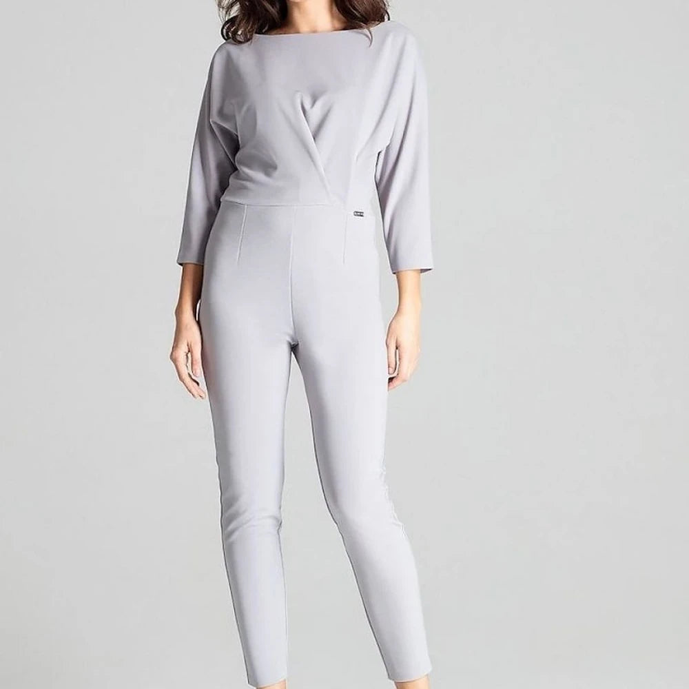 3/4 Sleeve Jumpsuit with Asymmetrical Pleats