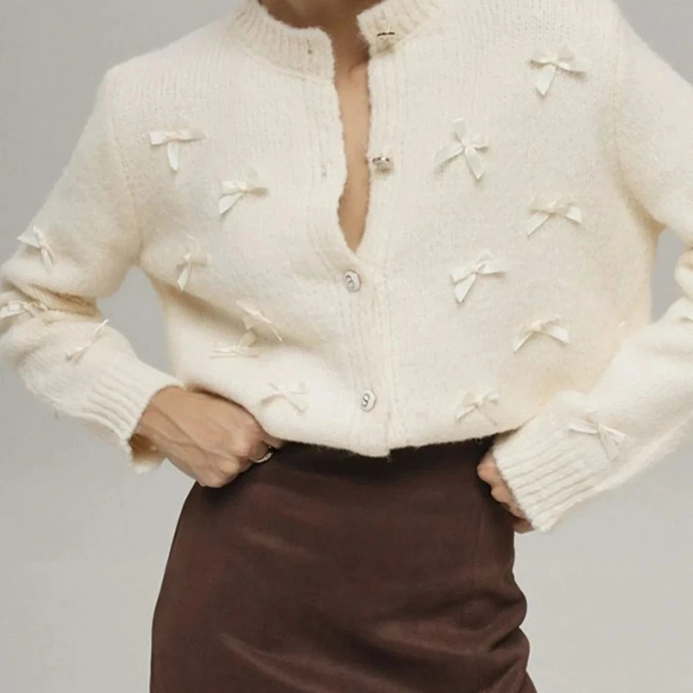 Bow Button Up Long Sleeve Cardigan
