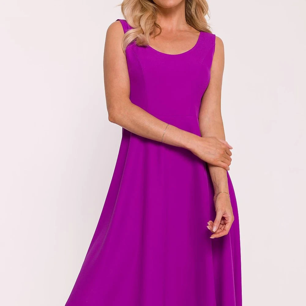 Flared Evening Dress with Round Neck