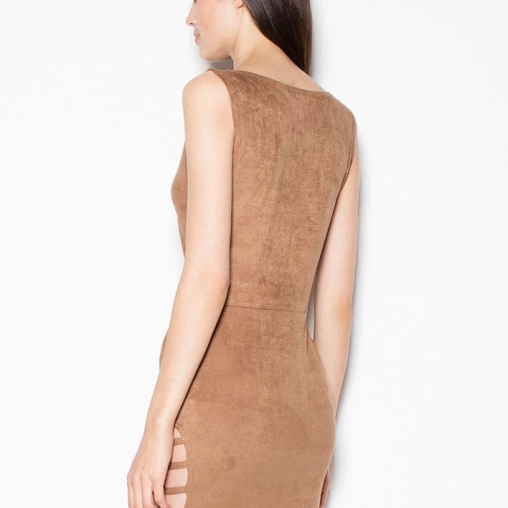Suede Evening Dress with Thigh Cut-outs