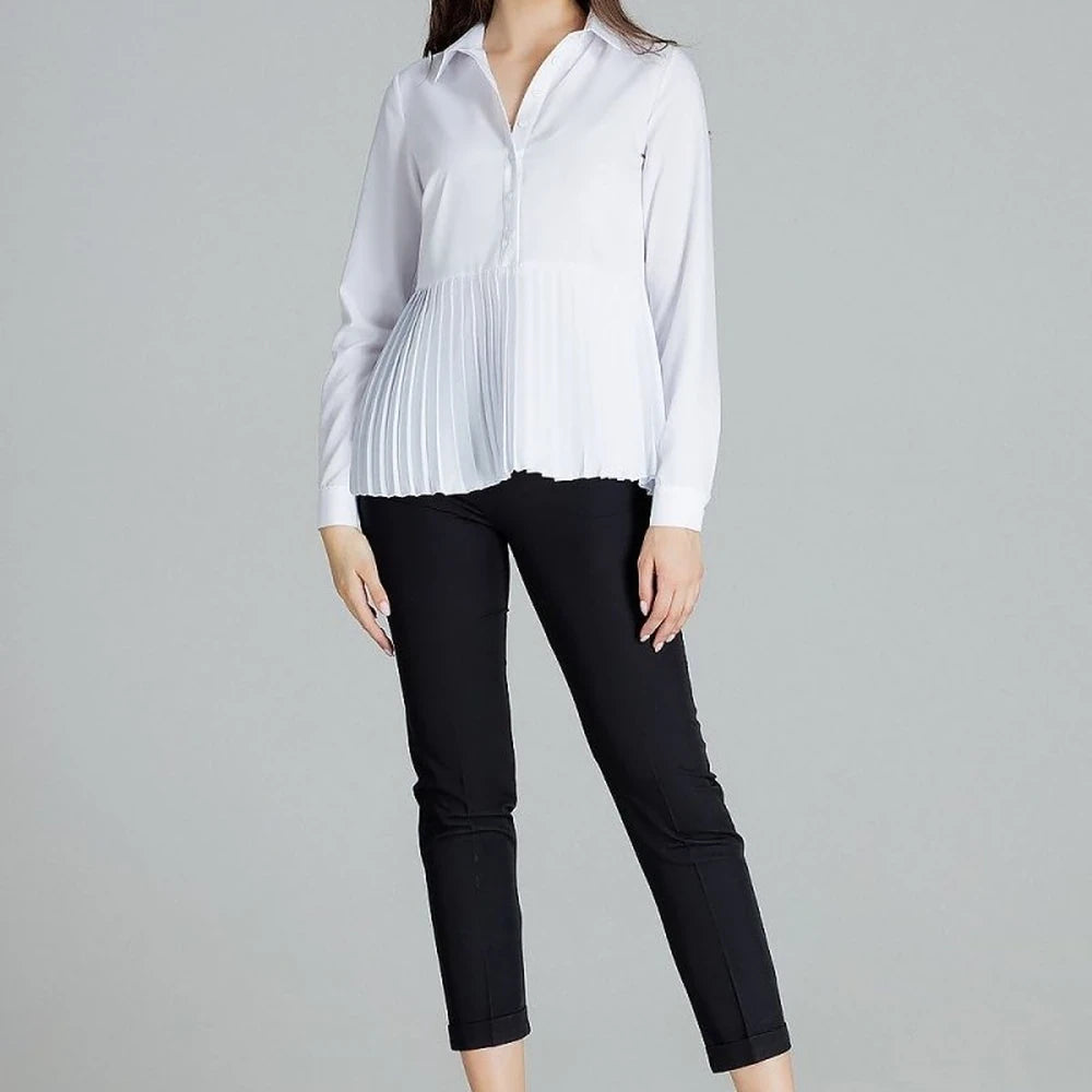 Elegant White Long Sleeve Collared Blouse