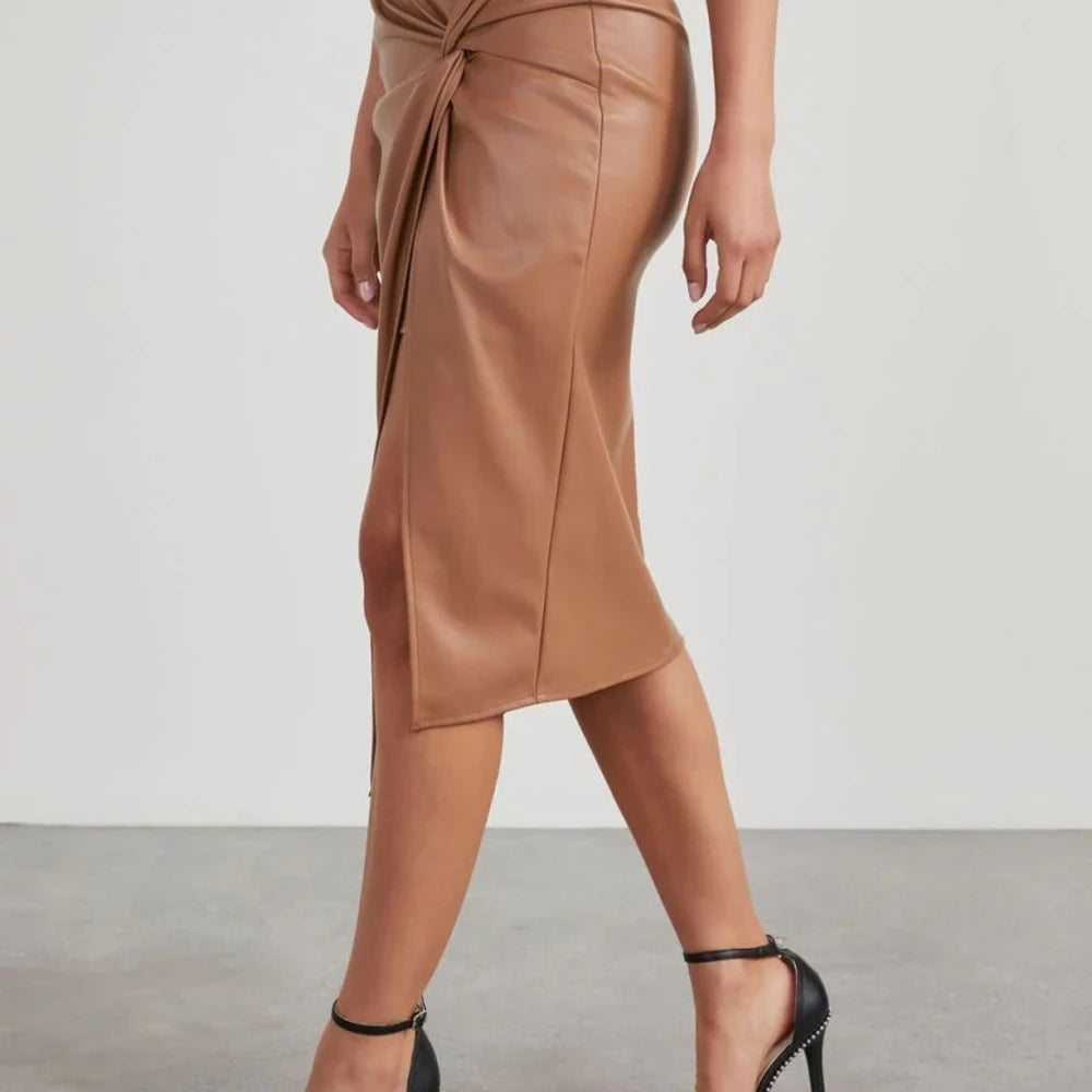 Twist Detail High Waist Skirt with Slit