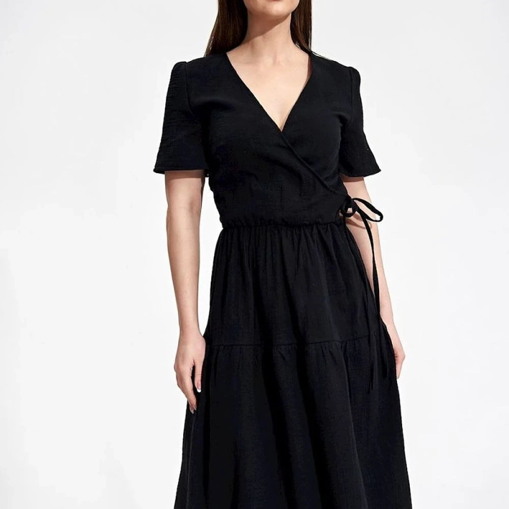 Summer Midi Dress with Envelope Neckline