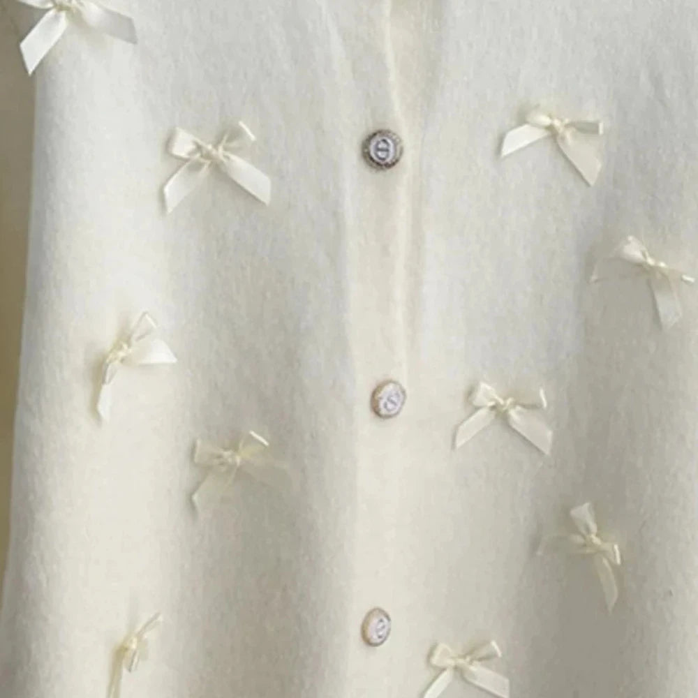 Bow Button Up Long Sleeve Cardigan