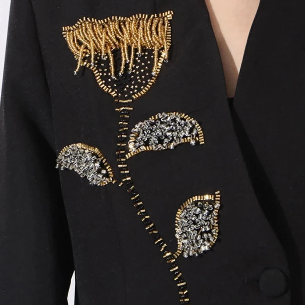 Button Front Rhinestone Blazer