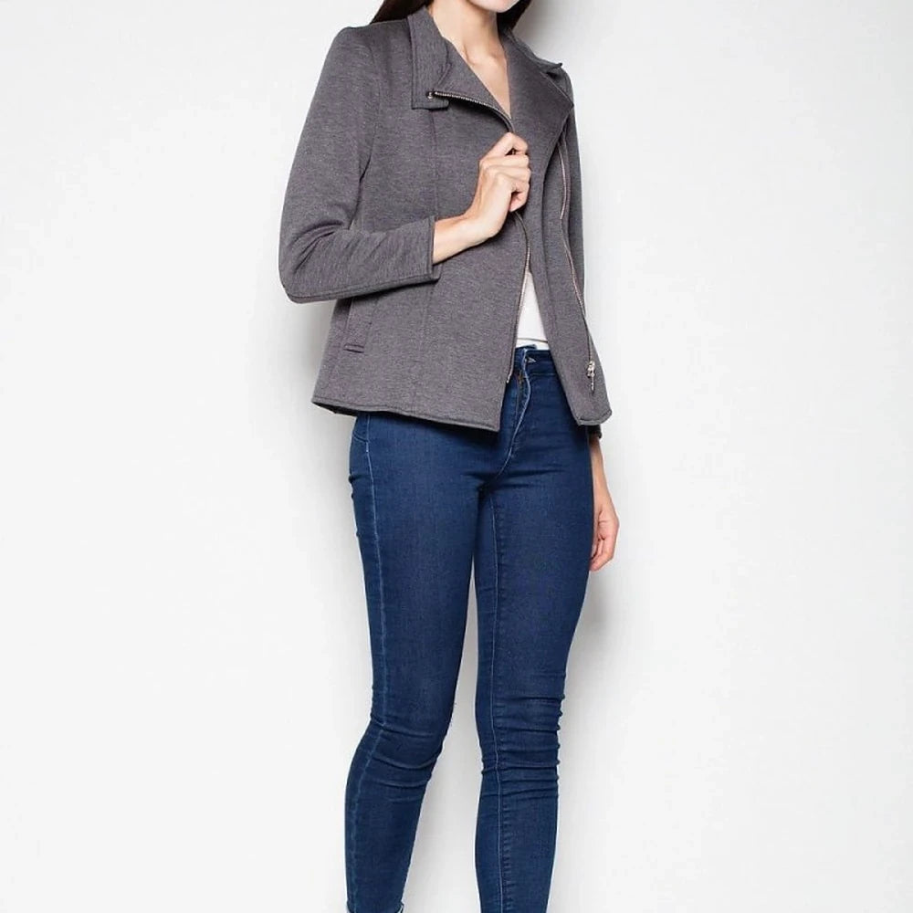 Women's Grey Ramoneska Jacket with Pockets