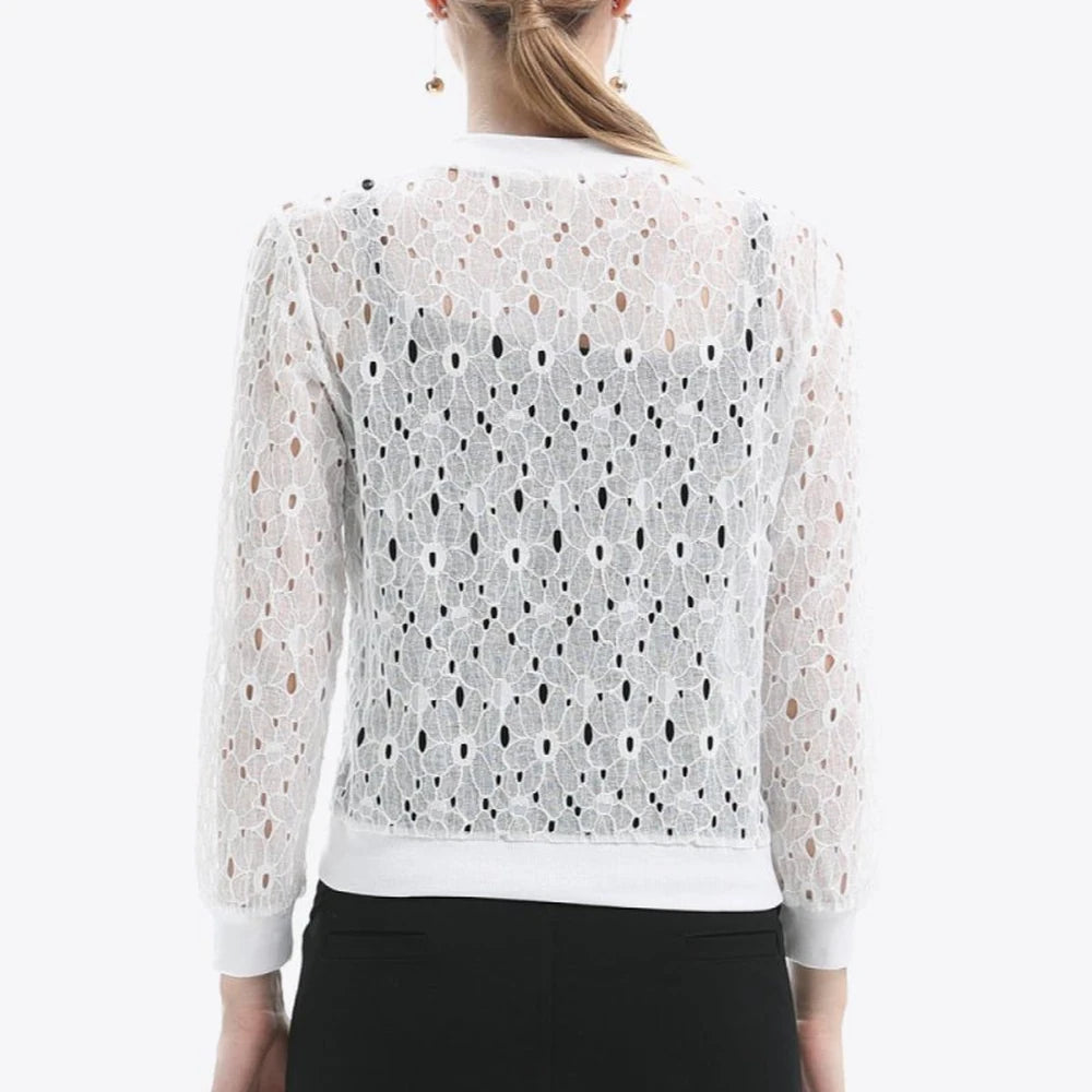 Openwork Zip Up Jacket with Lace