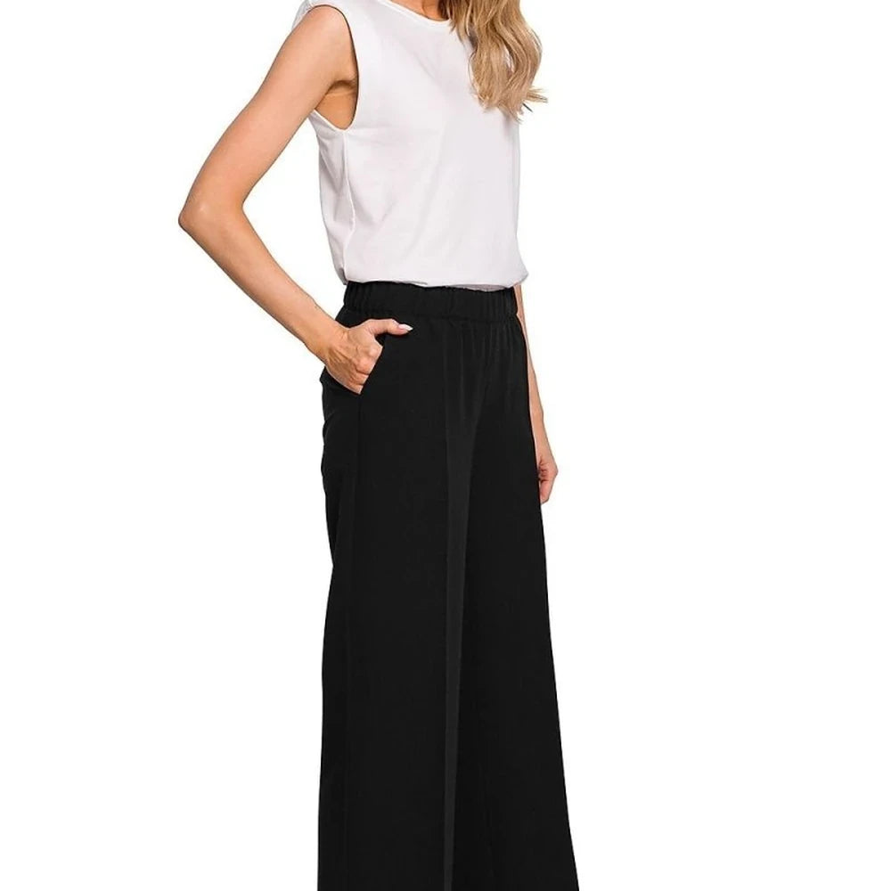 Wide Leg Trousers with Elastic Waistband