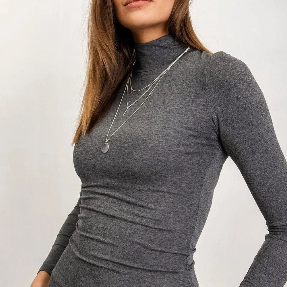 Beige Spandex Viscose Turtleneck Top