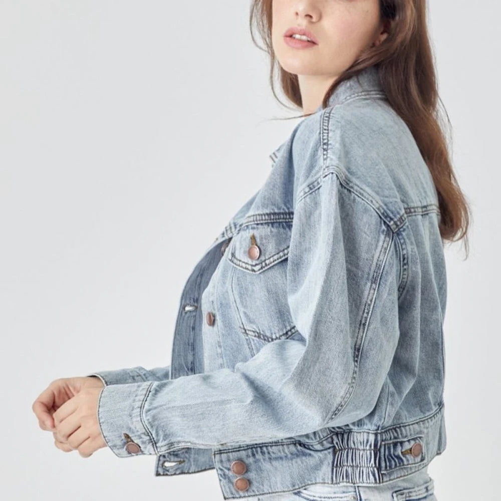 Button Down Cropped Denim Jacket