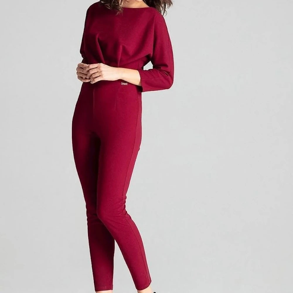 3/4 Sleeve Jumpsuit with Asymmetrical Pleats