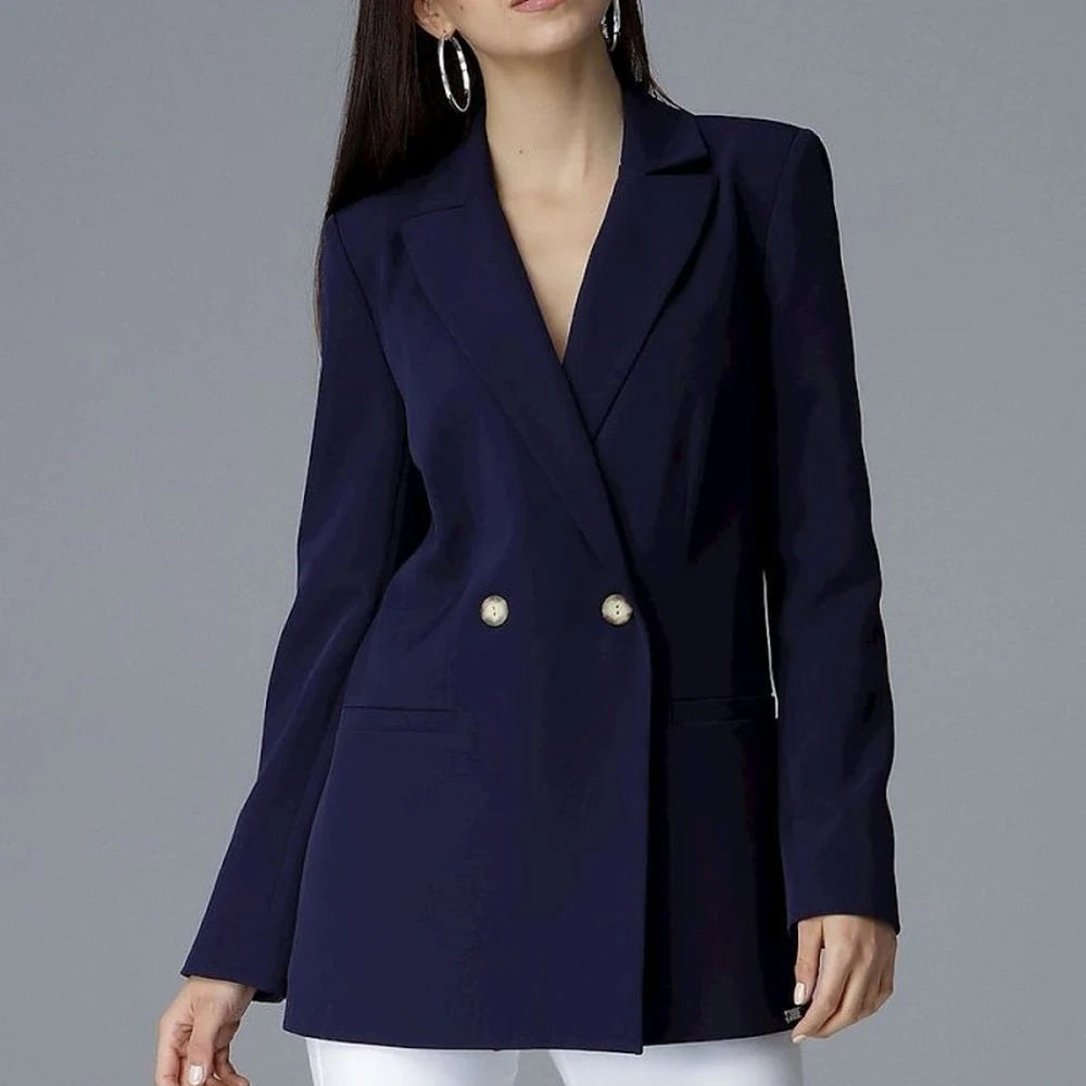 Women's V-Neck Blazer with Decorative Buttons