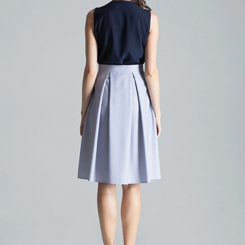 Contrast Pleated Midi Skirt with Asymmetric Slit
