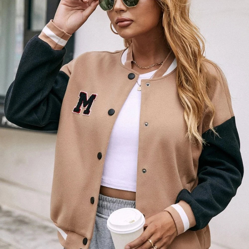 Contrast Baseball Collar Jacket