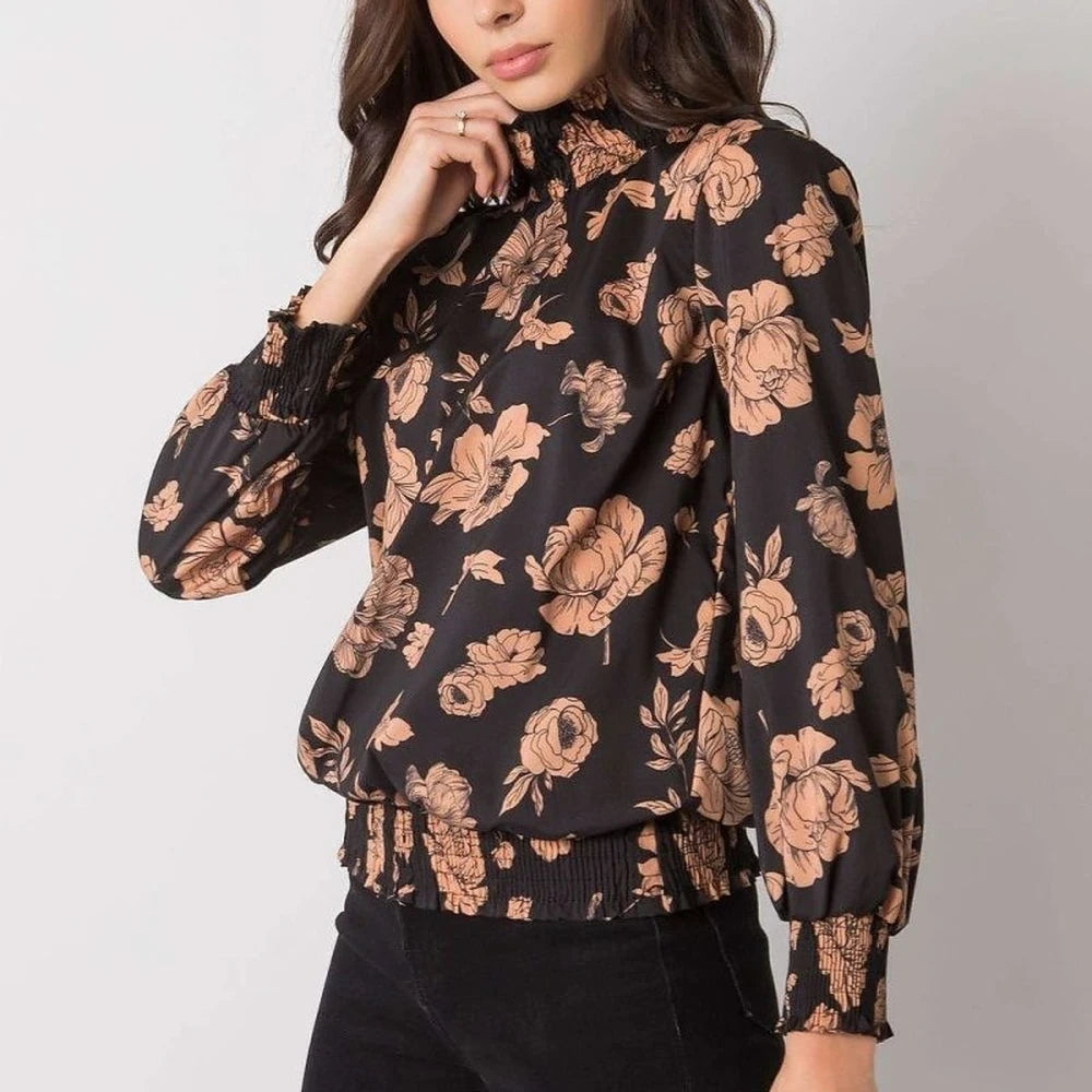Navy Floral Long Sleeve Blouse