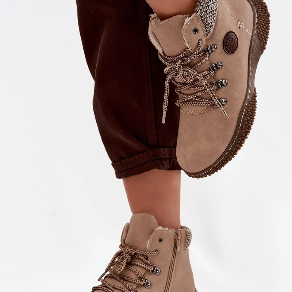Women's Beige Fur Lined Ankle Boots