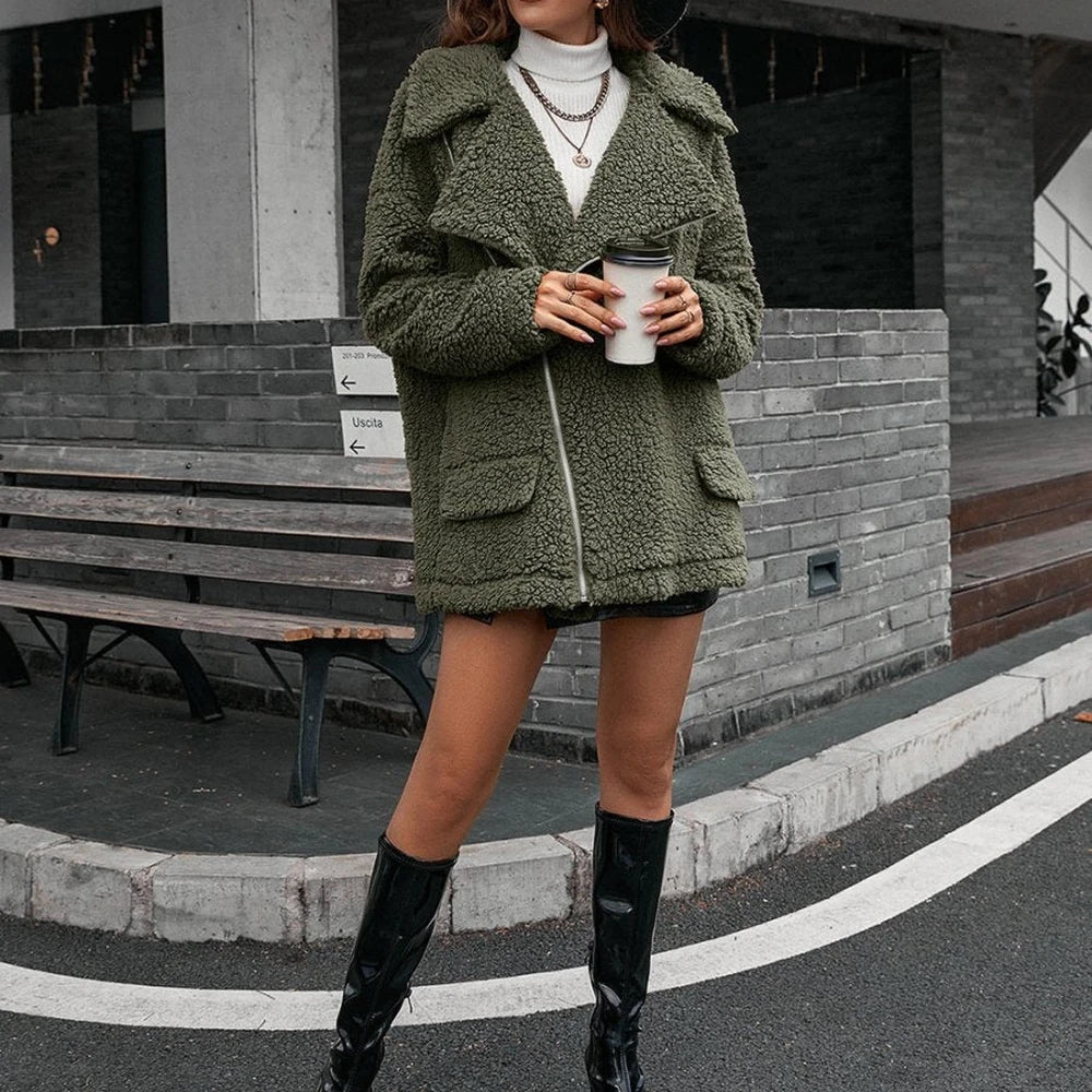 Collared Zip-Up Teddy Jacket