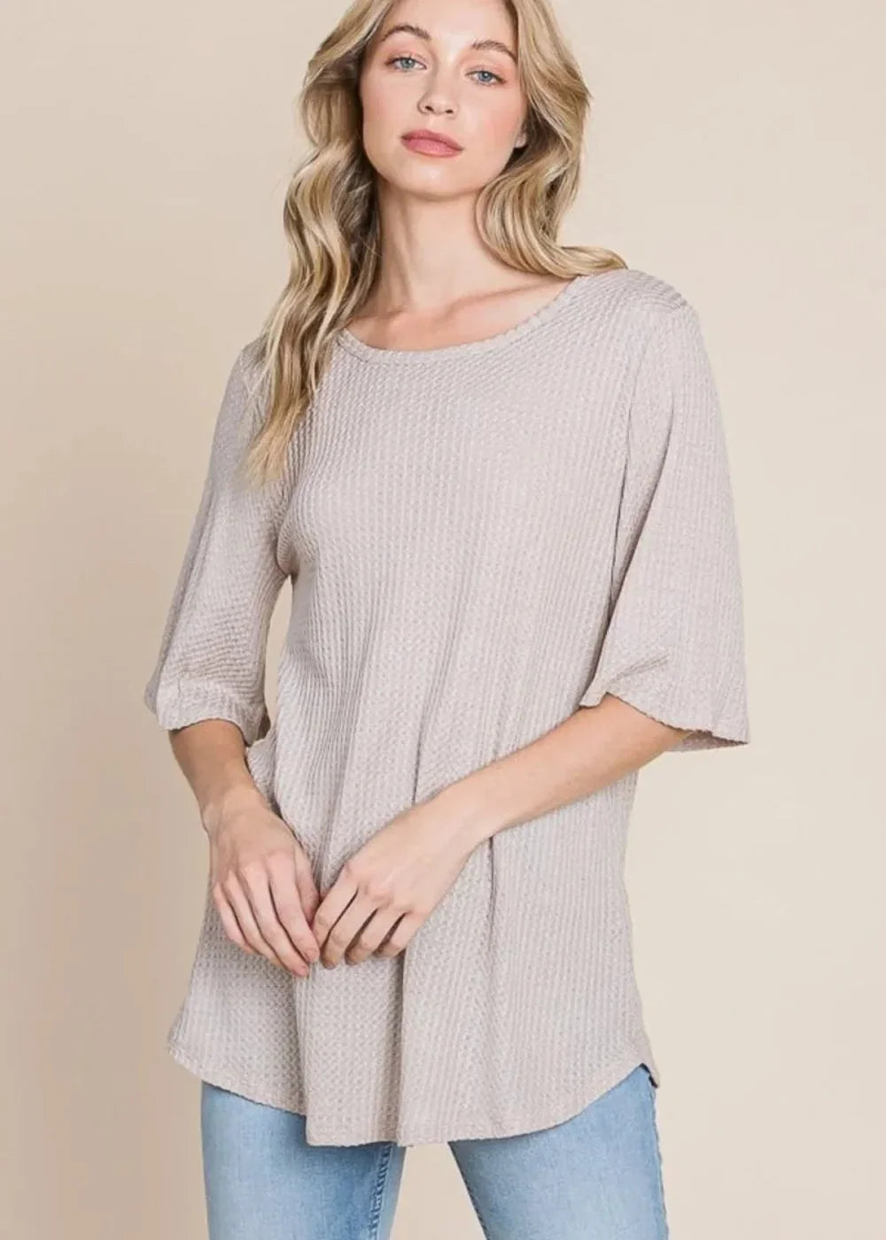 Waffle Knit T-Shirt - Sand