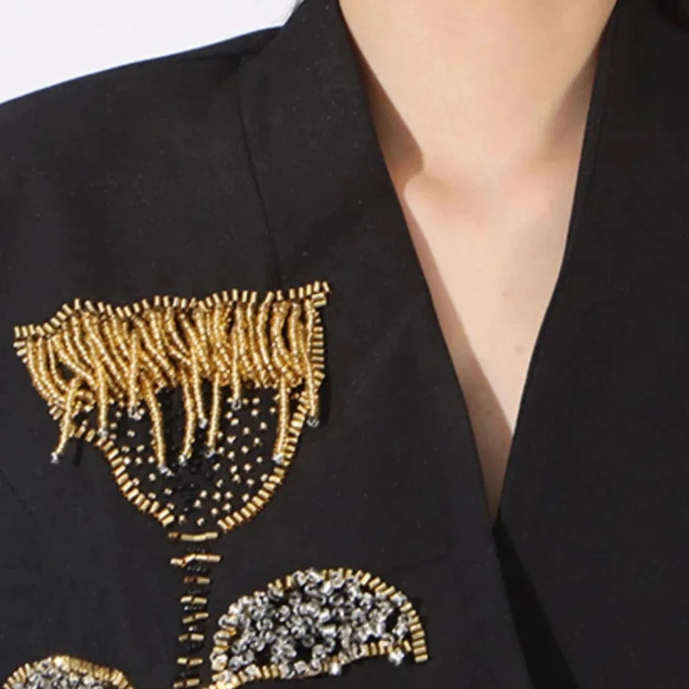 Button Front Rhinestone Blazer