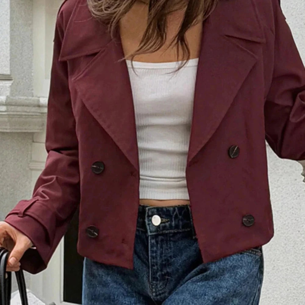 Cropped Double-Breasted Jacket with Raglan Sleeves