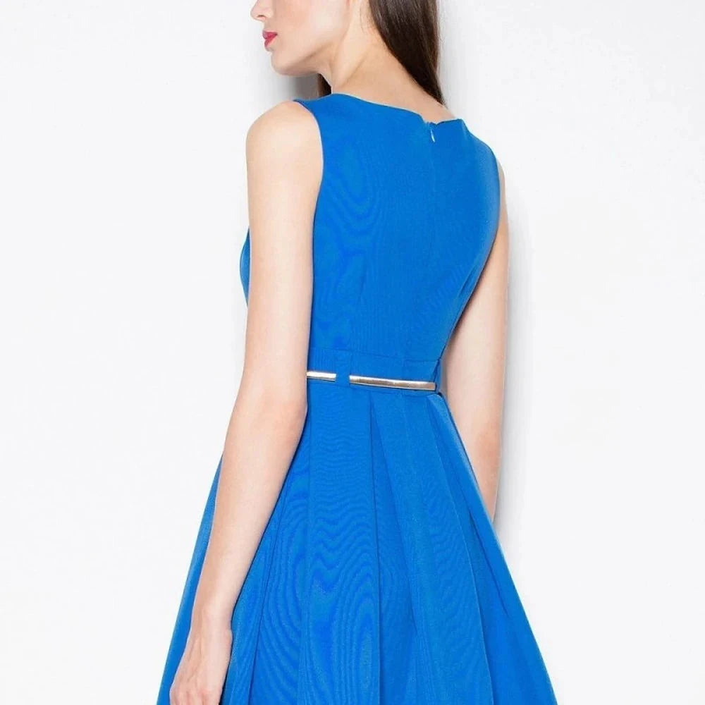 Blue Cocktail Dress with Pleats and Belt