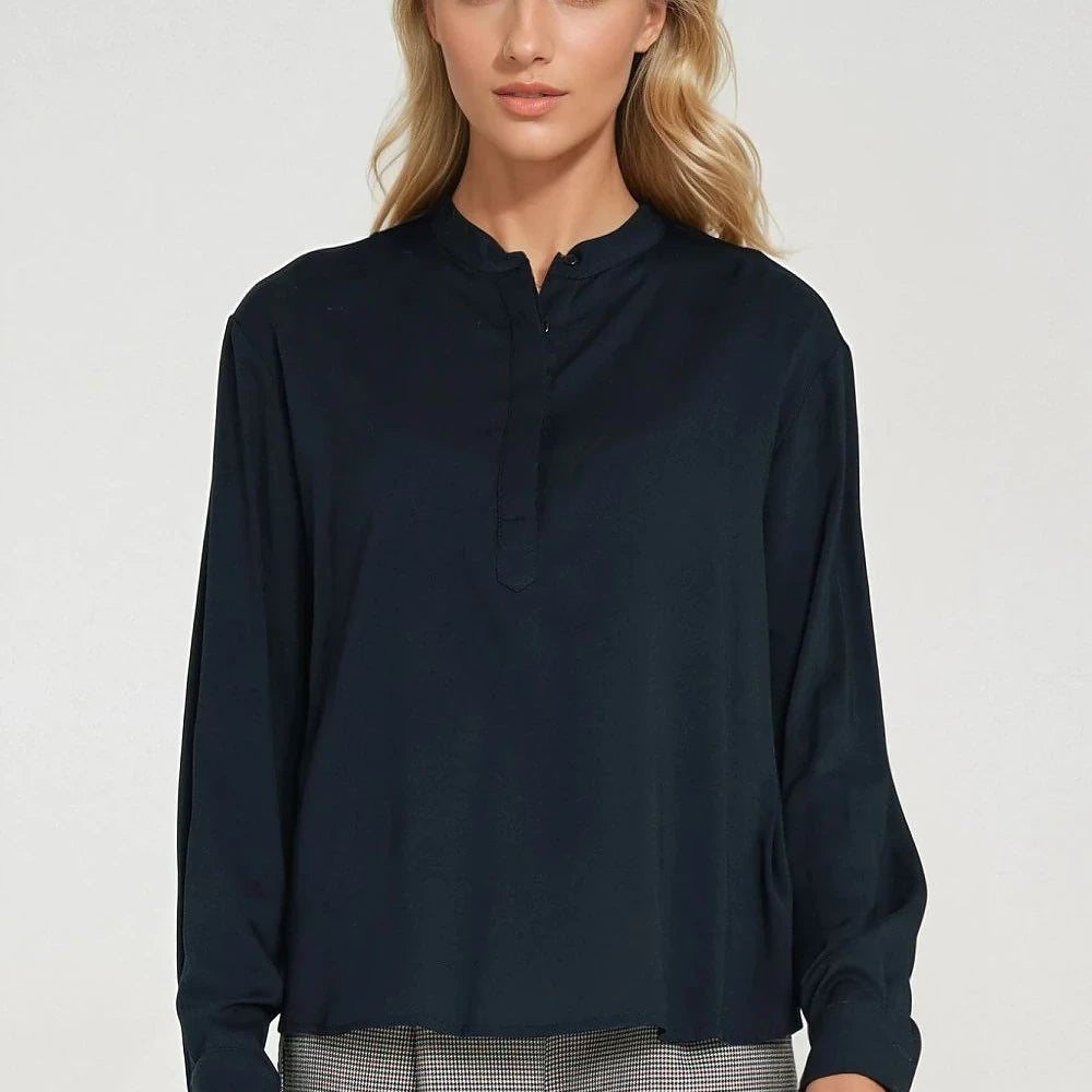 Viscose Oversized Blouse with Polo Neck