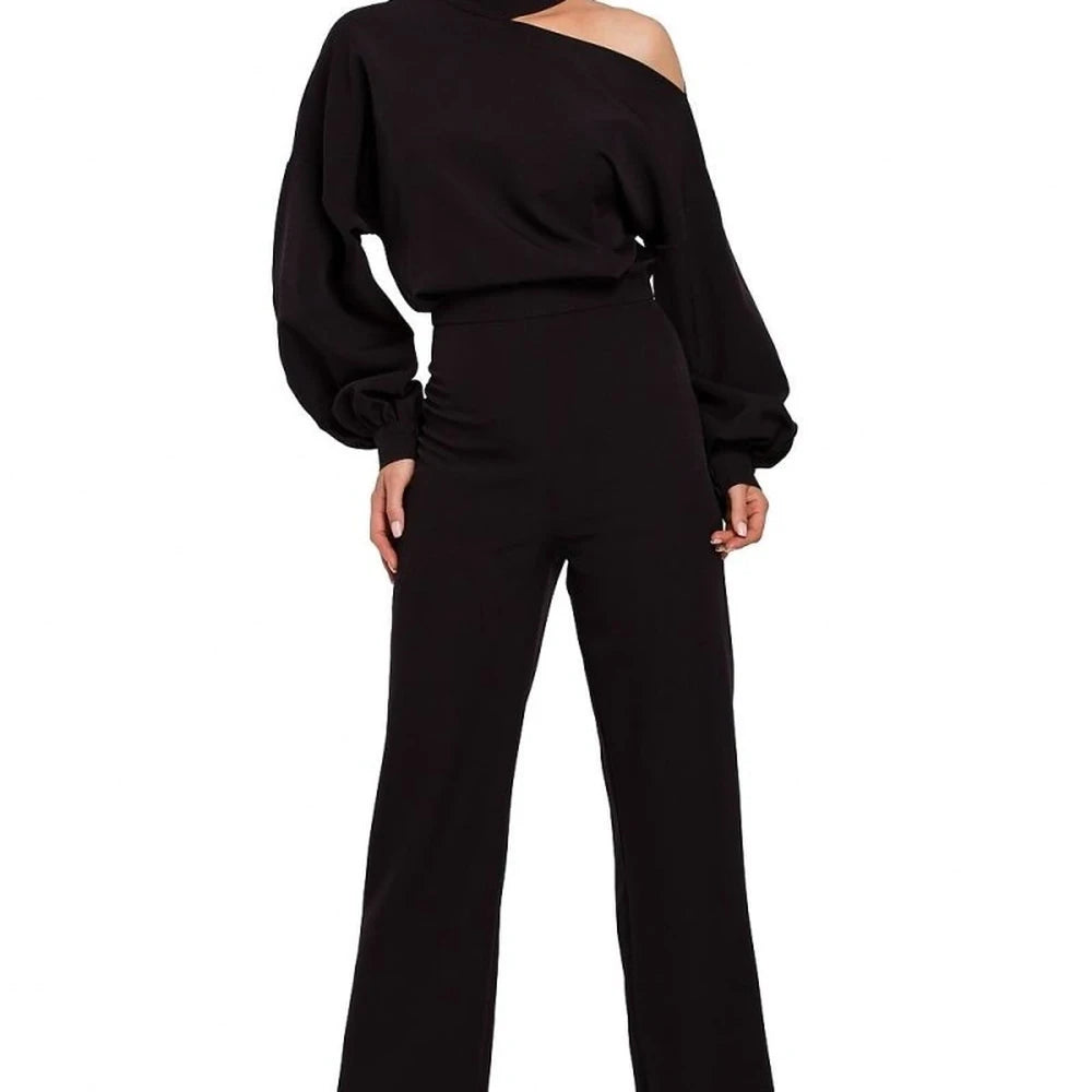 Elegant Jumpsuit with Buffet Sleeves & Slit Neckline