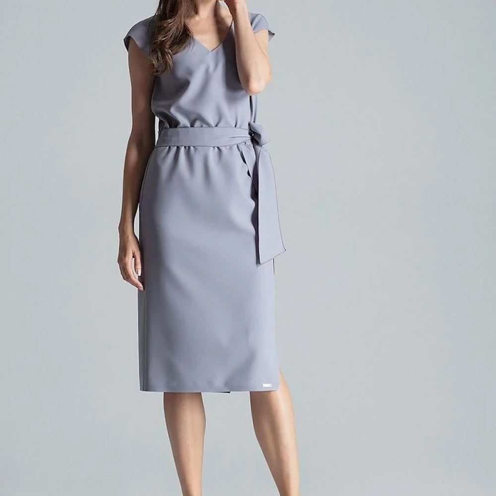 Navy Blue V-Neck Midi Dress