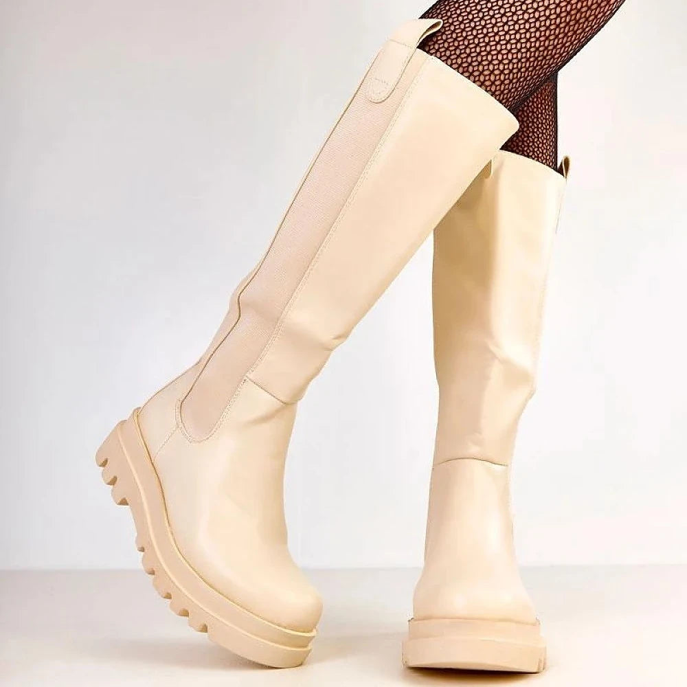 Women's Beige Thigh-High Boots
