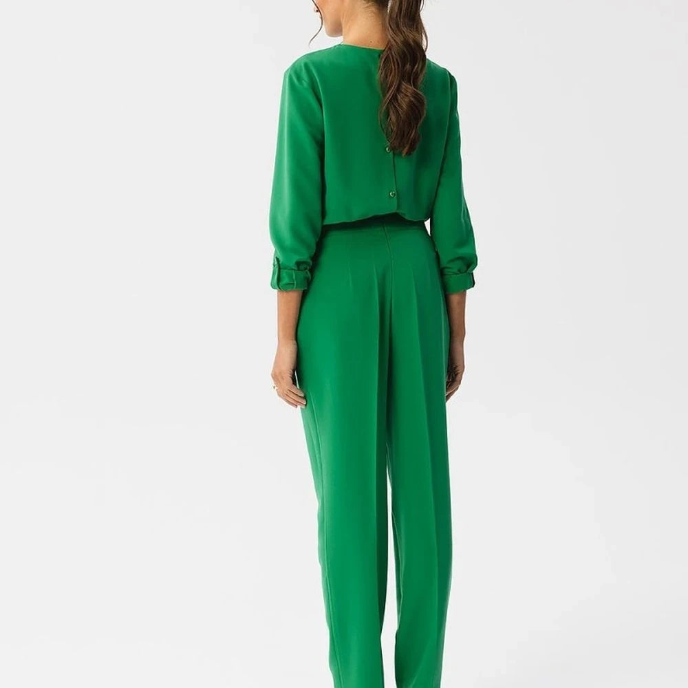 Elegant Slit Neck Jumpsuit with Button Closure