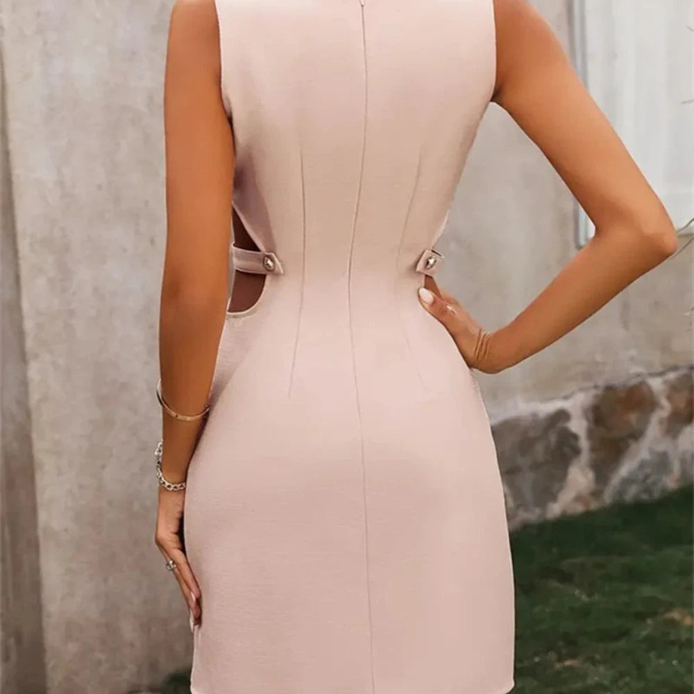 Cutout Round Neck Sleeveless Mini Dress