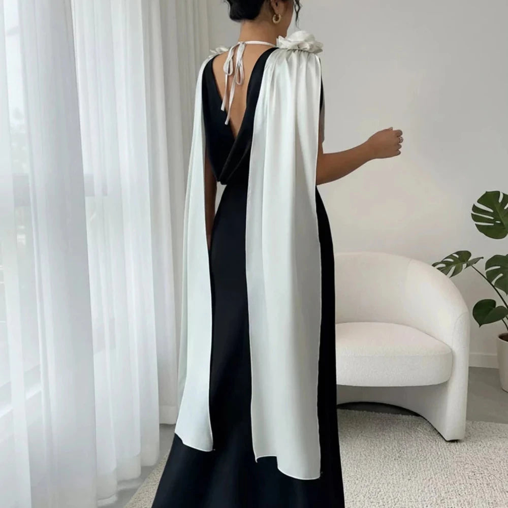 Floral Applique Two Tone Maxi Dress