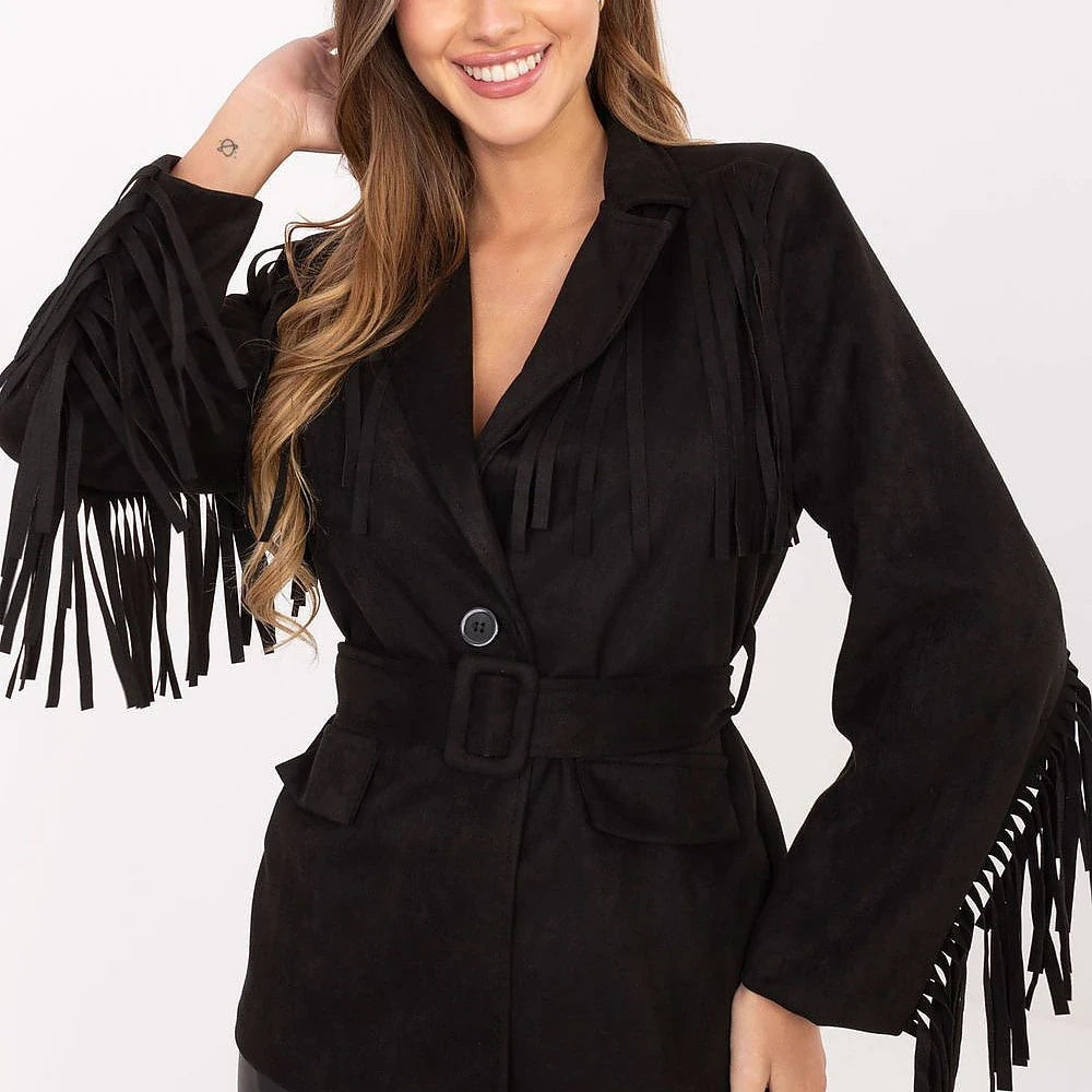 Rue Paris Suede Blazer with Fringe