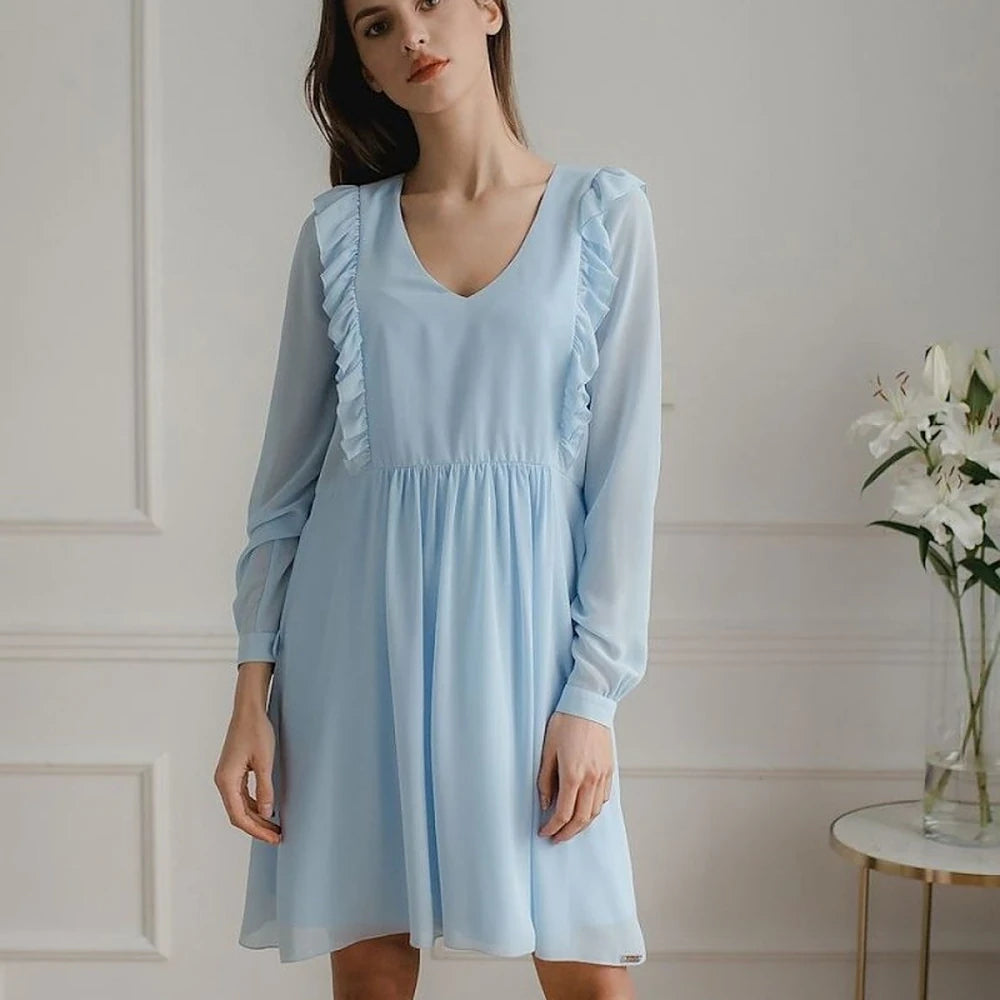 Flowy Chiffon Midi Dress with Ruffled Sleeves