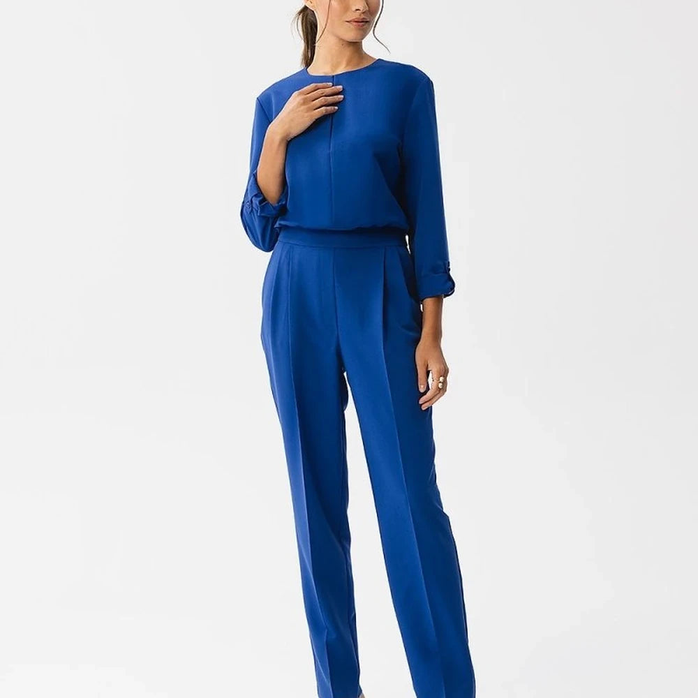 Elegant Slit Neck Jumpsuit with Button Closure