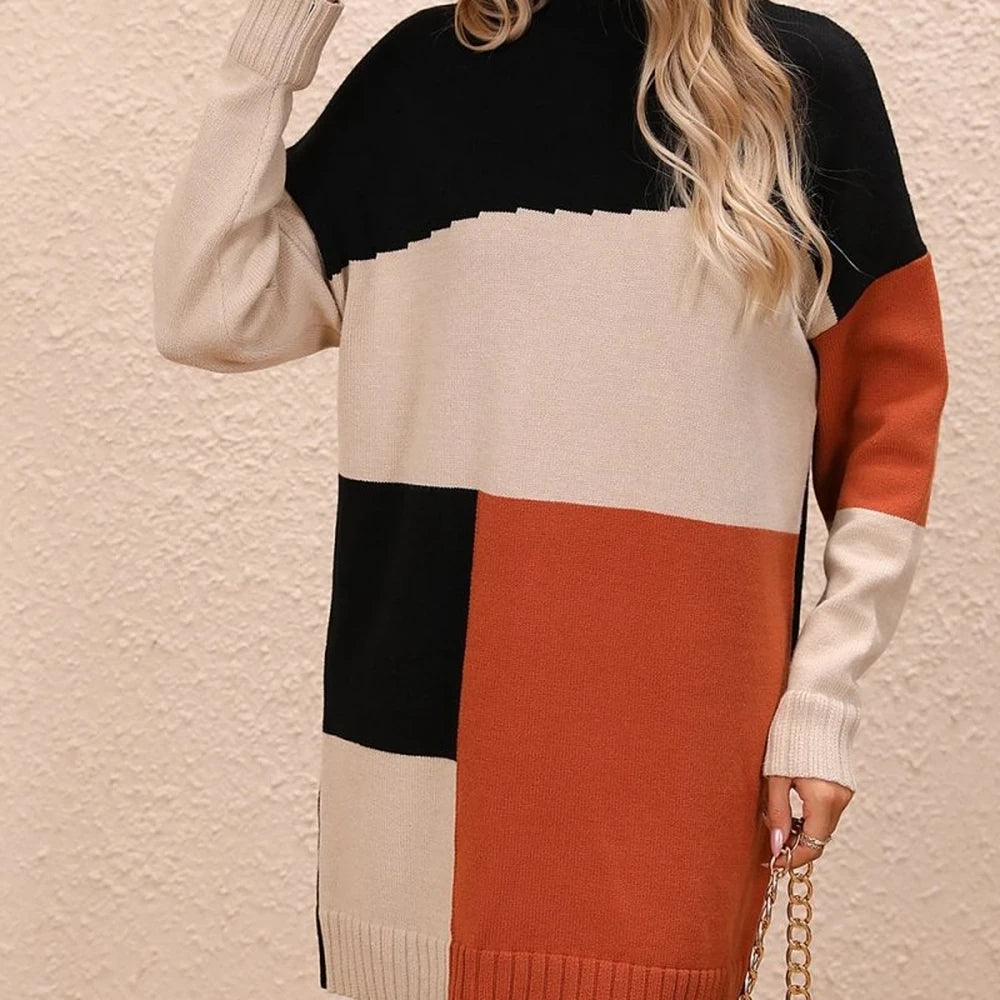 Color Block Mini Sweater Dress