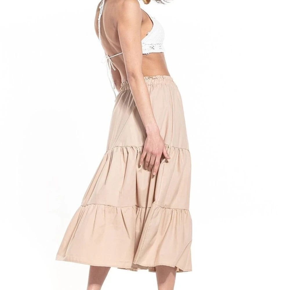 Long Cotton Skirt with Elastic Waistband