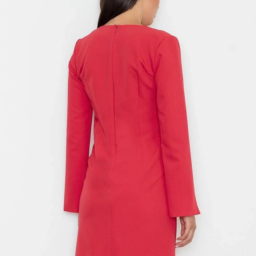 Pointed Neckline Slit Sleeve Dress
