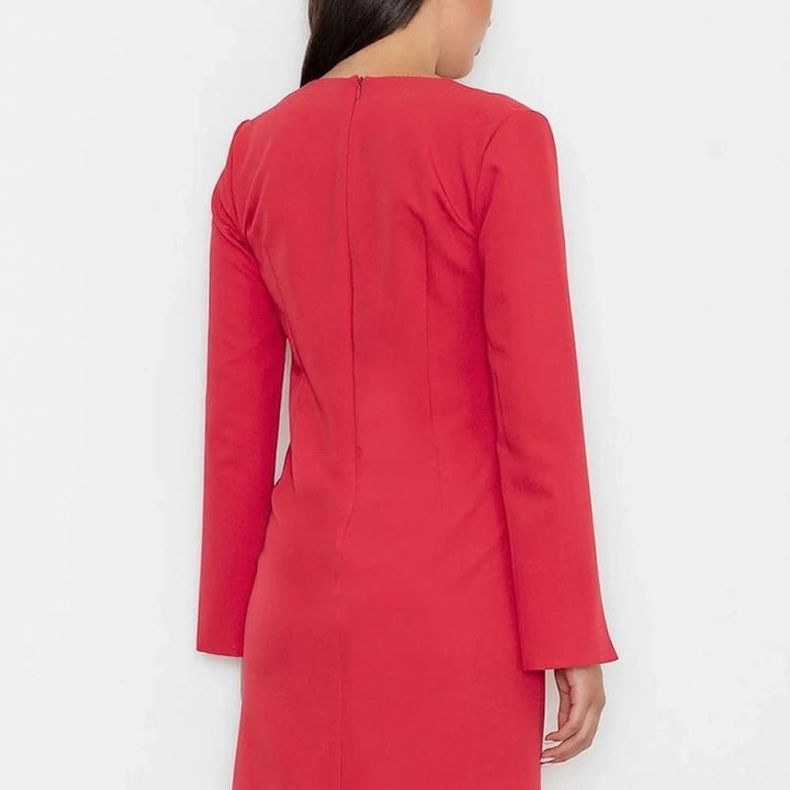 Pointed Neckline Slit Sleeve Dress
