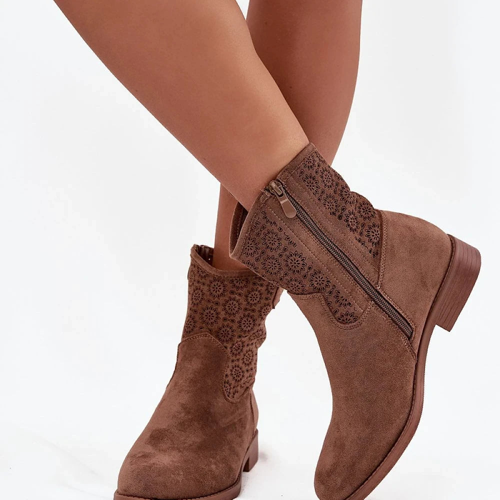 Women's Suede Ankle Boots with Flat Heel