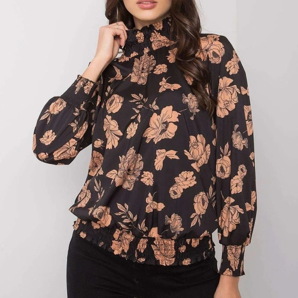 Navy Floral Long Sleeve Blouse