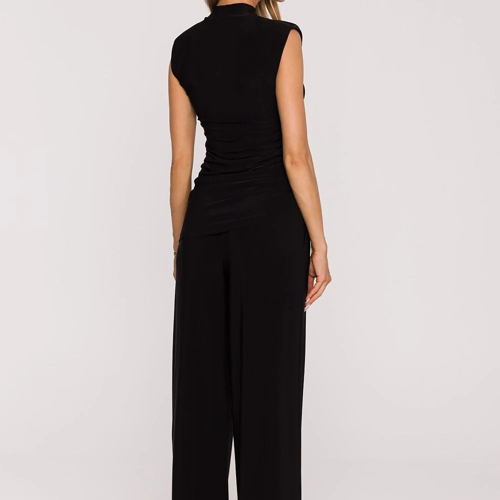 Sleeveless Turtleneck Wide Leg Pants Set