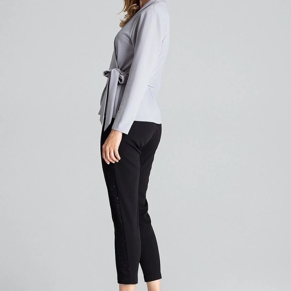 Red Tie Waist Blouse with Long Sleeves