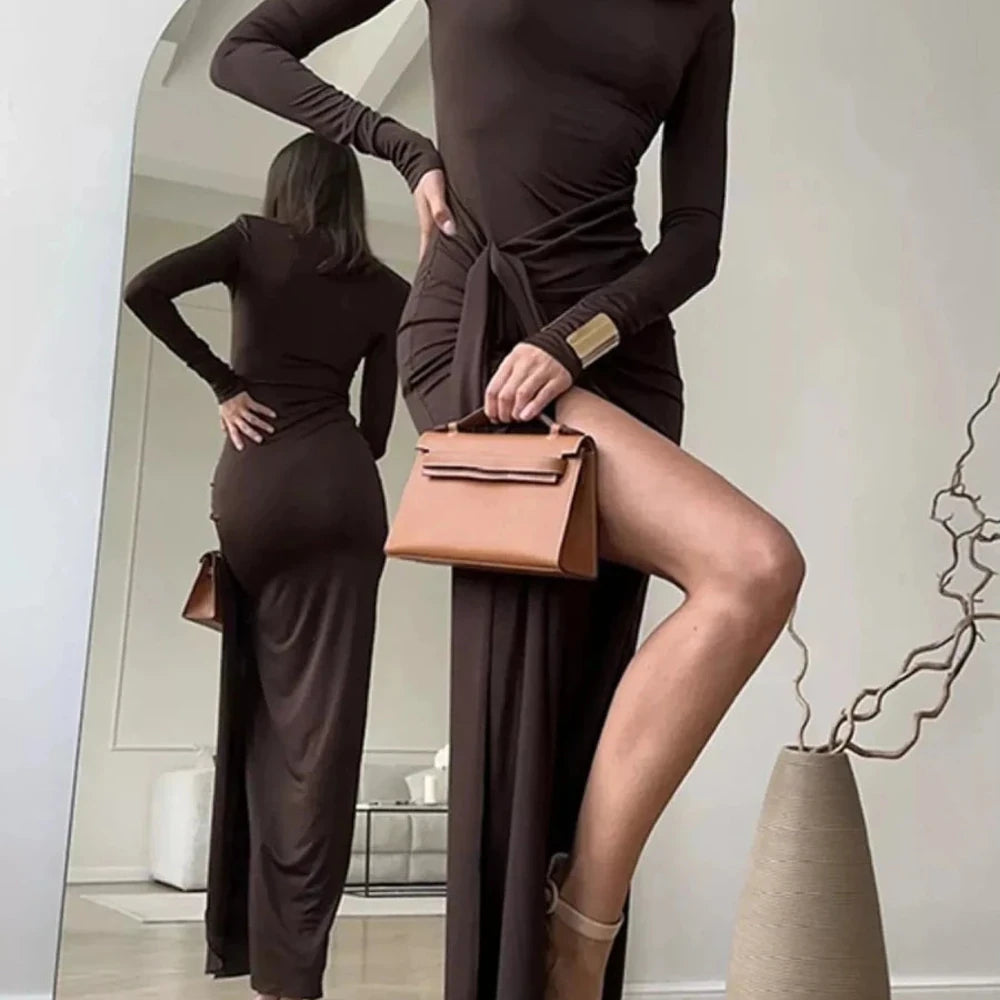 Turtleneck Slit Maxi Dress