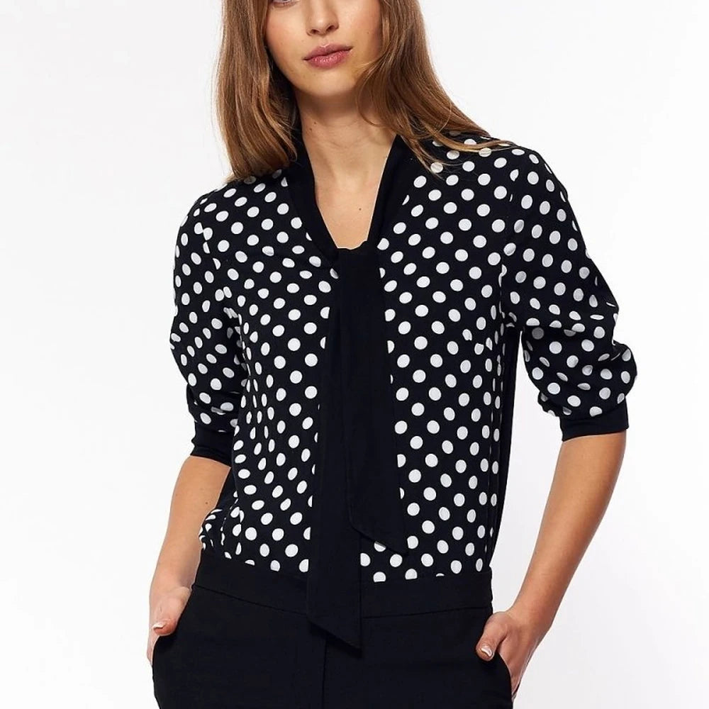 Polka Dot Short Sleeve Office Blouse