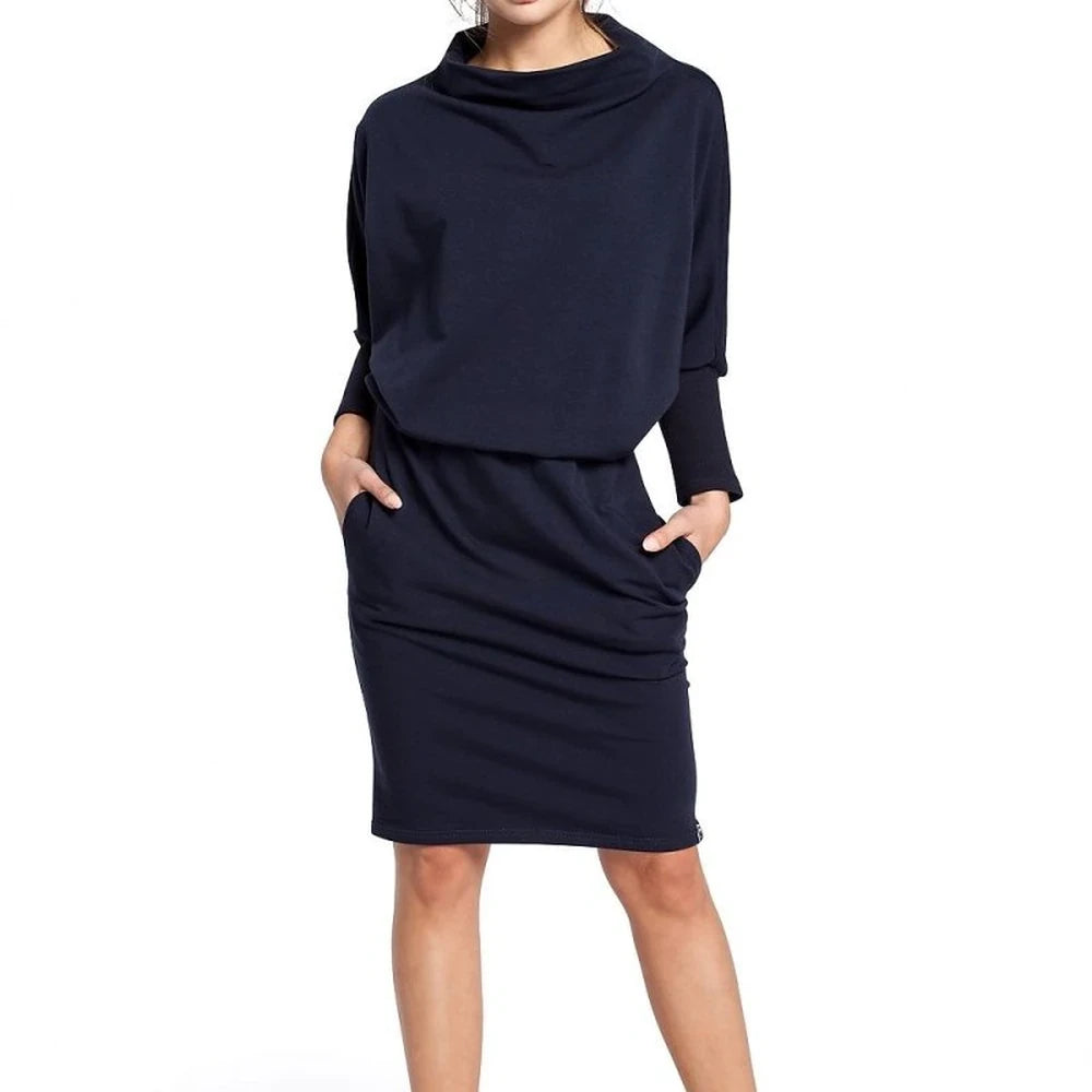 Ribbed Sleeve Midi Dress with Pockets