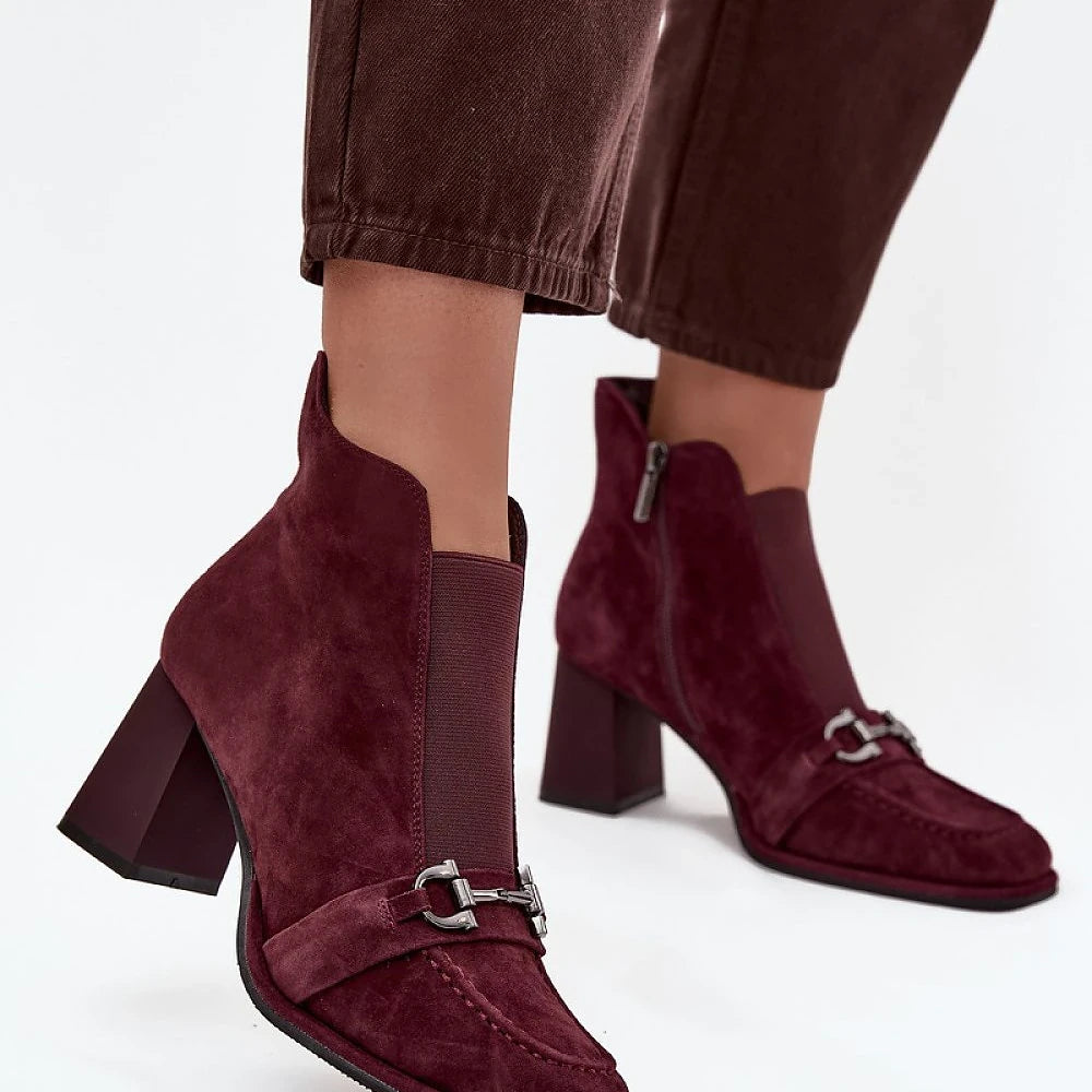 Suede Ankle Boots with Column Heel