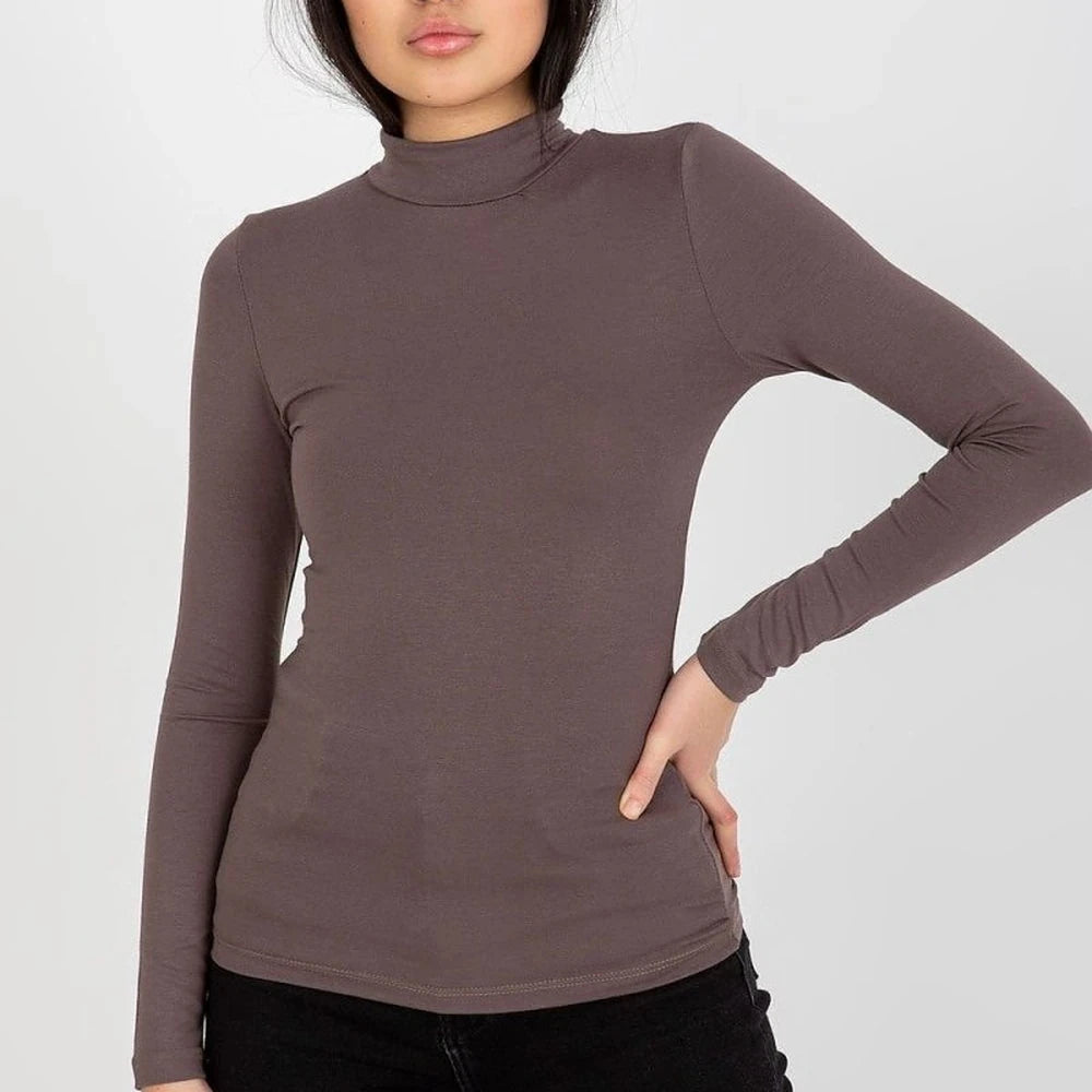 Beige Spandex Viscose Turtleneck Top