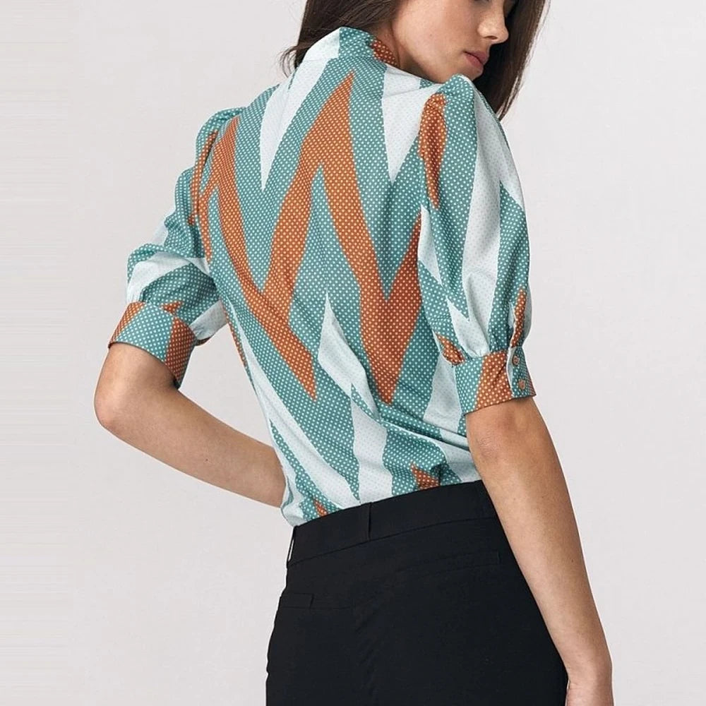 Brown Viscose Blouse with Tie Neck